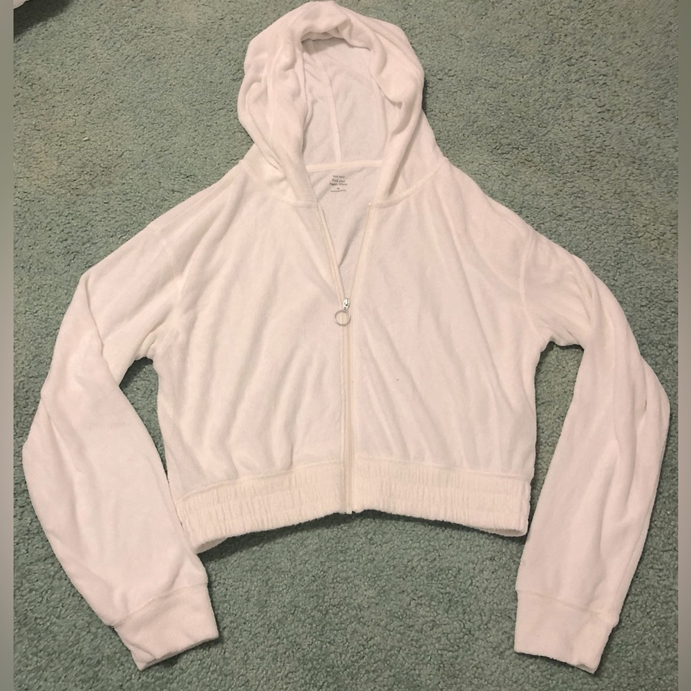 Hollister Gilly Hicks Cropped White Towel Hoodie